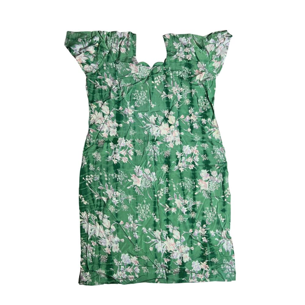Vintage Green Floral Short Dress Women Size Large